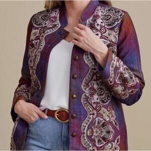 Soft Surroundings Maija Embellished Jacket Women 2X Magenta Amethyst Boho Modest
